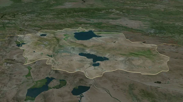 Přiblížit Uvs Provincie Mongolsko Nastínil Úhlová Perspektiva Satelitní Snímky Vykreslování — Stock fotografie