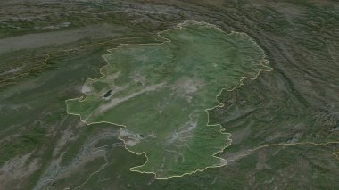 Kachin 'e (Myanmar' ın durumu) yakınlaştır. Belirsiz bir bakış açısı. Uydu görüntüleri. 3B görüntüleme