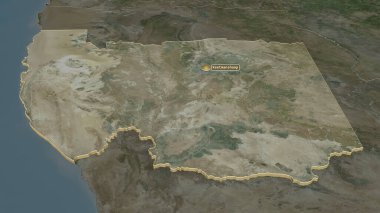 Karas 'a (Namibya bölgesi) yakınlaştır. Belirsiz bir bakış açısı. Uydu görüntüleri. 3B görüntüleme