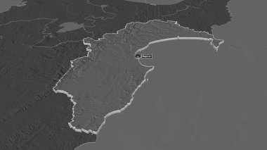 Hawke Körfezi 'ne (Yeni Zelanda bölge konseyi) yakınlaştır. Belirsiz bir bakış açısı. Yüzey sularıyla çift seviyeli yükseklik haritası. 3B görüntüleme