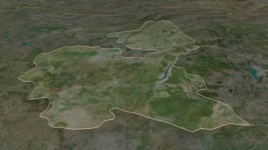 Bauchi 'ye (Nijerya eyaleti) yakınlaştır. Belirsiz bir bakış açısı. Uydu görüntüleri. 3B görüntüleme