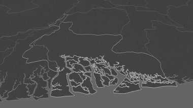 Rivers 'a (Nijerya eyaleti) yakınlaştırın. Belirsiz bir bakış açısı. Yüzey sularıyla çift seviyeli yükseklik haritası. 3B görüntüleme