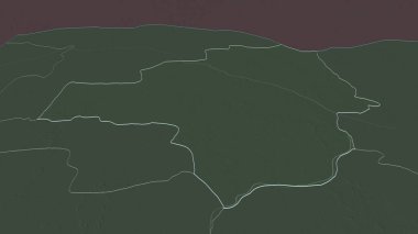 Zamfara 'ya (Nijerya eyaleti) yakınlaştır. Belirsiz bir bakış açısı. Yüzey sularıyla birlikte idari bölümün renkli ve çarpık haritası. 3B görüntüleme