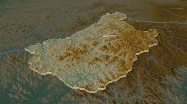 Chagang-do 'ya (Kuzey Kore ili) yakınlaştır. Belirsiz bir bakış açısı. Yüzey suları olan topografik yardım haritası. 3B görüntüleme