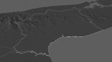 Cocle 'a (Panama ili) yakınlaştır. Belirsiz bir bakış açısı. Yüzey sularıyla çift seviyeli yükseklik haritası. 3B görüntüleme