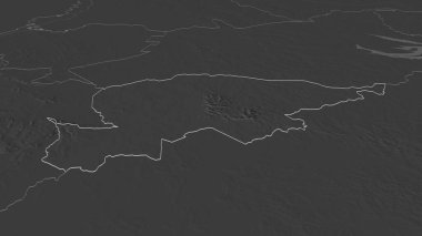 Guaira 'ya (Paraguay Departmanı) yakınlaştır. Belirsiz bir bakış açısı. Yüzey sularıyla çift seviyeli yükseklik haritası. 3B görüntüleme