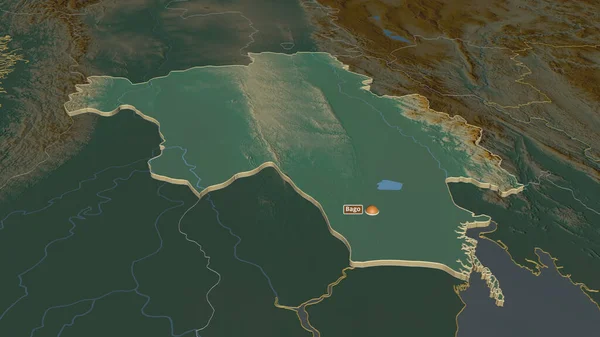 Ampliar Bago División Myanmar Extruido Perspectiva Oblicua Mapa Topográfico Relieve — Foto de Stock