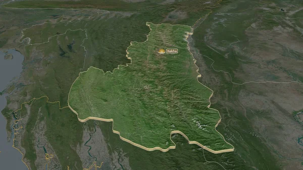 Zoom Chin Estado Myanmar Extruido Perspectiva Oblicua Imágenes Satélite Renderizado — Foto de Stock