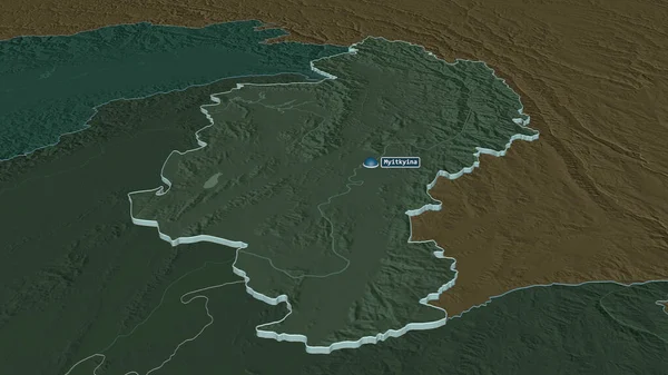Ampliar Kachin Estado Myanmar Extruido Perspectiva Oblicua Mapa Coloreado Tocado — Foto de Stock