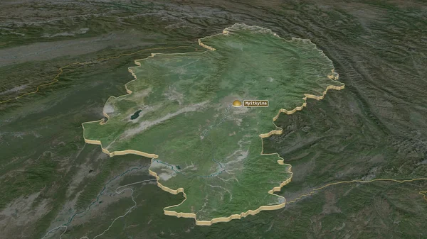 Ampliar Kachin Estado Myanmar Extruido Perspectiva Oblicua Imágenes Satélite Renderizado — Foto de Stock