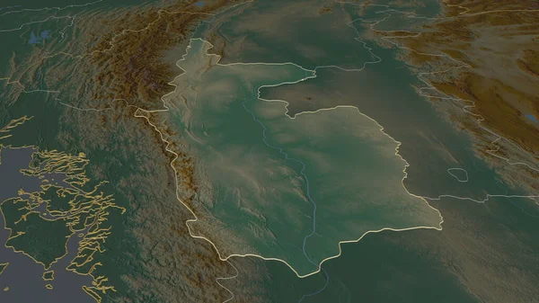 Zoom Magway Divisione Del Myanmar Delineato Prospettiva Obliqua Mappa Topografica — Foto Stock