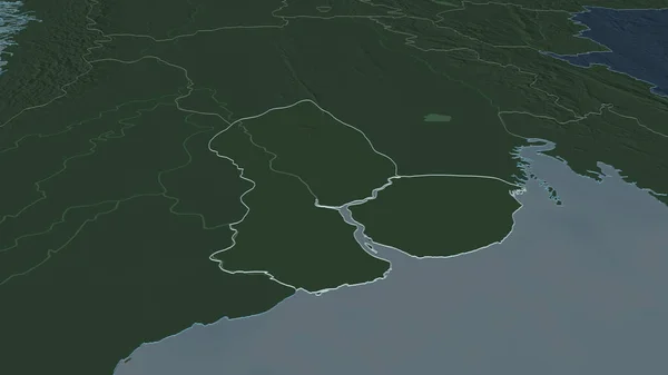 Zoom Yangon Divisione Del Myanmar Delineato Prospettiva Obliqua Mappa Colorata — Foto Stock