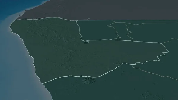 Zoom Kunene Regione Della Namibia Delineato Prospettiva Obliqua Mappa Colorata — Foto Stock