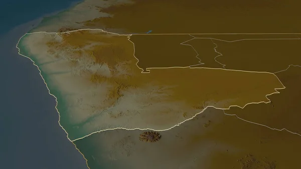 Zoom Kunene Regione Della Namibia Delineato Prospettiva Obliqua Mappa Topografica — Foto Stock