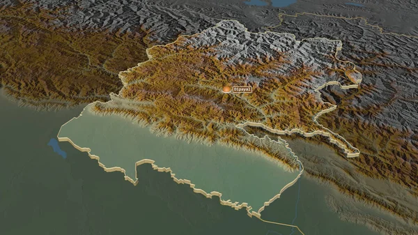 Ampliar Far Western Región Desarrollo Nepal Extruido Perspectiva Oblicua Mapa — Foto de Stock