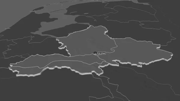 Powiększenie Gelderland Prowincja Holandia Wytłaczane Perspektywa Ukośna Dwupoziomowa Mapa Wysokości — Zdjęcie stockowe