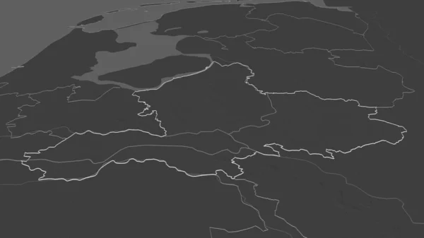 Zoom Gelderland Province Netherlands Outlined Oblique Perspective Bilevel Elevation Map — Stock Photo, Image