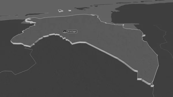 Ampliar Groningen Provincia Países Bajos Extruido Perspectiva Oblicua Mapa Elevación — Foto de Stock