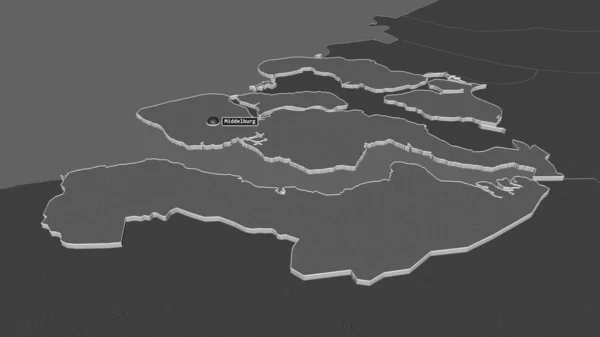 Ampliar Zelanda Provincia Países Bajos Extruido Perspectiva Oblicua Mapa Elevación — Foto de Stock