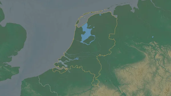 Визначена Форма Території Нідерландів Карта Рельєфу Поверхневими Водами Візуалізація — стокове фото