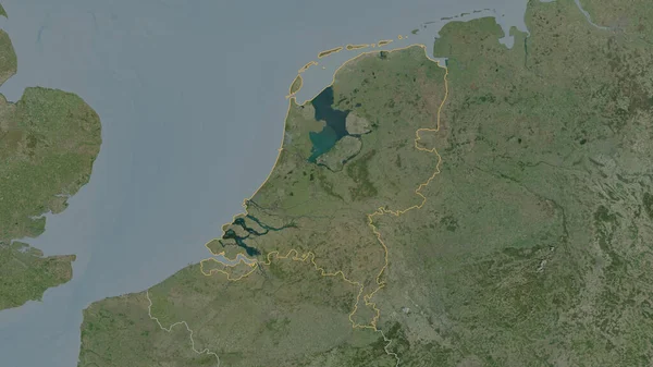 Zarysowany Kształt Obszaru Holandii Zdjęcia Satelitarne Renderowanie — Zdjęcie stockowe