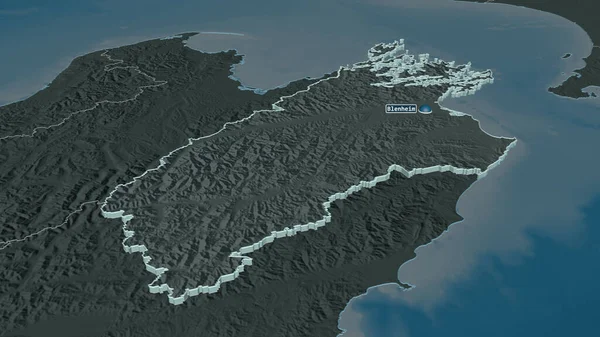 Ampliar Marlborough Autoridad Unitaria Nueva Zelanda Extruido Perspectiva Oblicua Mapa — Foto de Stock
