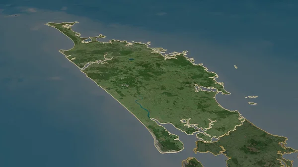 着重介绍了Northland 新西兰区域理事会 的情况 斜的角度 卫星图像 3D渲染 — 图库照片