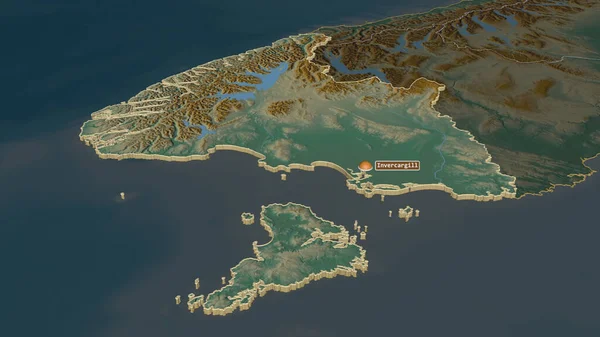 Zoom Southland Regional Council New Zealand Extruded Oblique Perspective Topographic — Stock Photo, Image