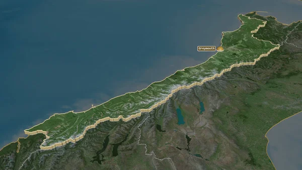 Zooma Västkusten Regionala Rådet Nya Zeeland Extruderade Svagt Perspektiv Satellitbilder — Stockfoto