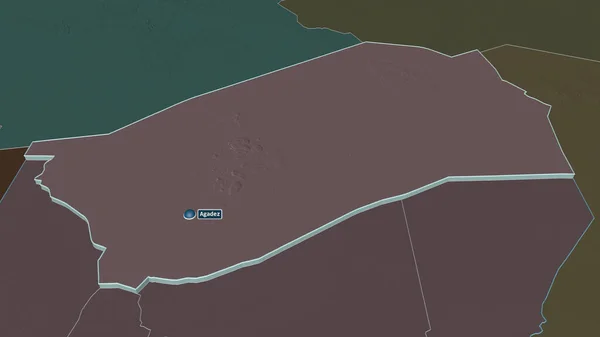 Zoom Agadez Dipartimento Del Niger Estruso Prospettiva Obliqua Mappa Colorata — Foto Stock
