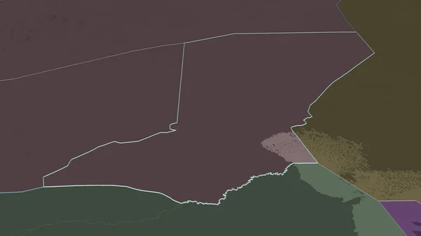 Zoom Diffa Dipartimento Del Niger Delineato Prospettiva Obliqua Mappa Colorata — Foto Stock