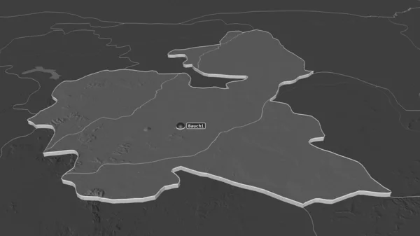 Ampliar Bauchi Estado Nigeria Extruido Perspectiva Oblicua Mapa Elevación Bilevel —  Fotos de Stock