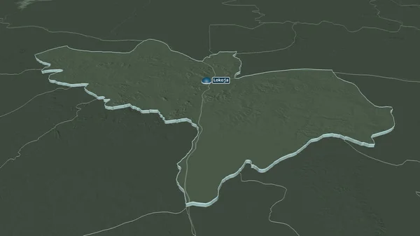 Zoom Kogi Stato Della Nigeria Estruso Prospettiva Obliqua Mappa Colorata — Foto Stock