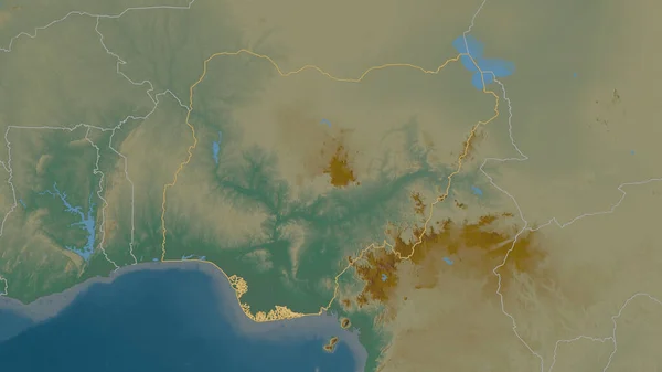 Outlined Shape Nigeria Area Topographic Relief Map Surface Waters Rendering — Stock Photo, Image