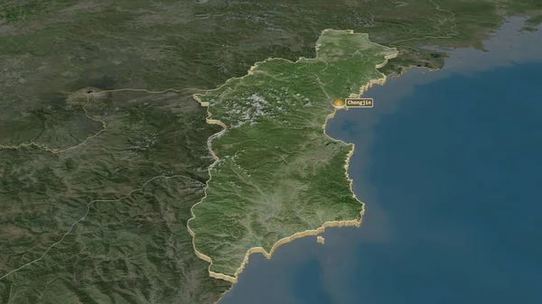 Zoom Auf Hamgyong Bukto Provinz Nordkorea Schräge Perspektive Satellitenbilder Rendering — Stockfoto