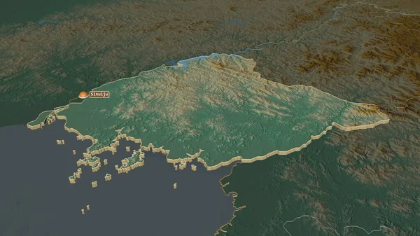 Zoom Auf Yongan Bukto Provinz Nordkorea Schräge Perspektive Topographische Reliefkarte — Stockfoto