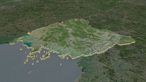 Inzoomen Yongan Bukto Provincie Noord Korea Geëxtrudeerd Obliek Perspectief Satellietbeelden — Stockfoto