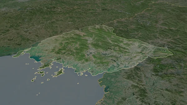 Inzoomen Yongan Bukto Provincie Noord Korea Geschetst Obliek Perspectief Satellietbeelden — Stockfoto