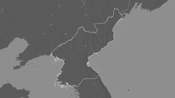 Umrissene Form Des Nordkoreanischen Gebiets Karte Der Höhenlage Mit Oberflächengewässern — Stockfoto