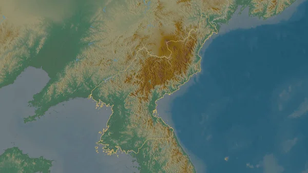 Umrissene Form Des Nordkoreanischen Gebiets Topographische Reliefkarte Mit Oberflächengewässern Rendering — Stockfoto
