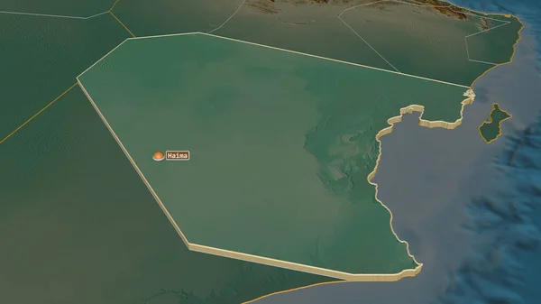Zoom Wusta Região Omã Extrudado Perspectiva Oblíqua Mapa Topográfico Relevo — Fotografia de Stock