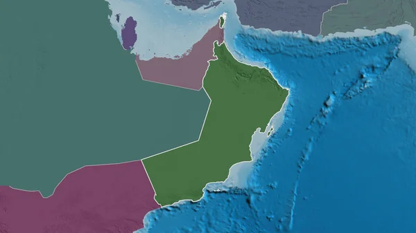 Вирізняється Формою Оманської Області Кольорові Зігнуті Карти Адміністративного Поділу Поверхневими — стокове фото