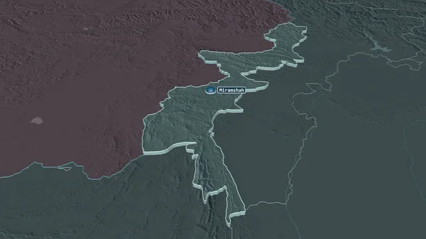 Zoom Territorio Del Pakistan Estruso Prospettiva Obliqua Mappa Colorata Urtata — Foto Stock