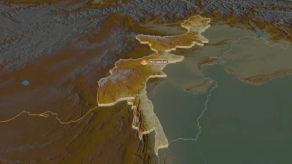 Zoom Территория Пакистана Экструдирован Непристойная Перспектива Карта Рельефа Поверхностными Водами — стоковое фото