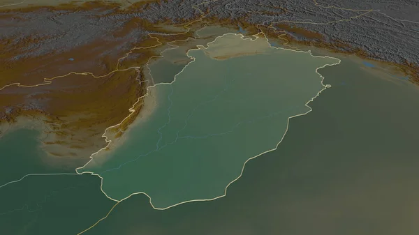 Zoom Sul Punjab Provincia Del Pakistan Delineato Prospettiva Obliqua Mappa — Foto Stock
