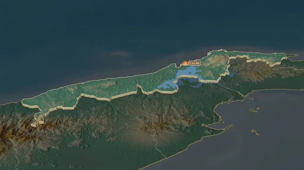コロン パナマの州 でズーム押出 嘘の見方だ 地表水と地形救援マップ 3Dレンダリング — ストック写真