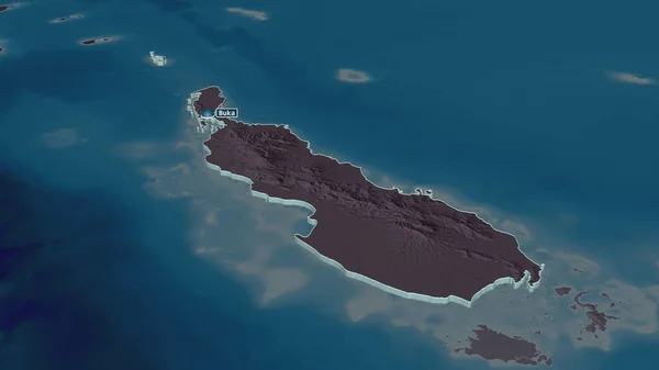 ブーゲンビル パプアニューギニアの自治区 のズームアウト 嘘の見方だ 水面と行政区画の色と衝突した地図 3Dレンダリング — ストック写真