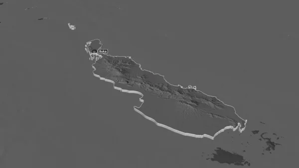 扩大对布干维尔 巴布亚新几内亚自治区 的控制 斜的角度 带地表水的双层高程图 3D渲染 — 图库照片
