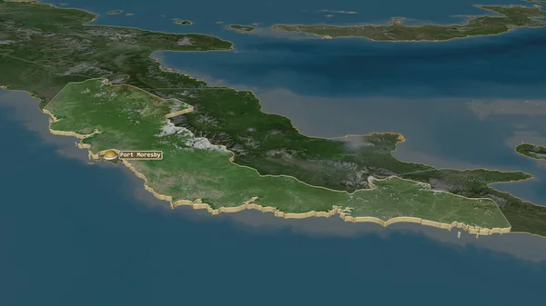 Zoom Auf Central Provinz Papua Neuguinea Extrudiert Schräge Perspektive Satellitenbilder — Stockfoto