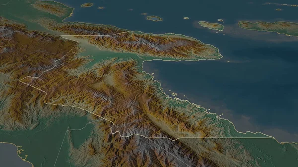Zoom Morobe Province Papua New Guinea Outlined Oblique Perspective Topographic — Stock Photo, Image